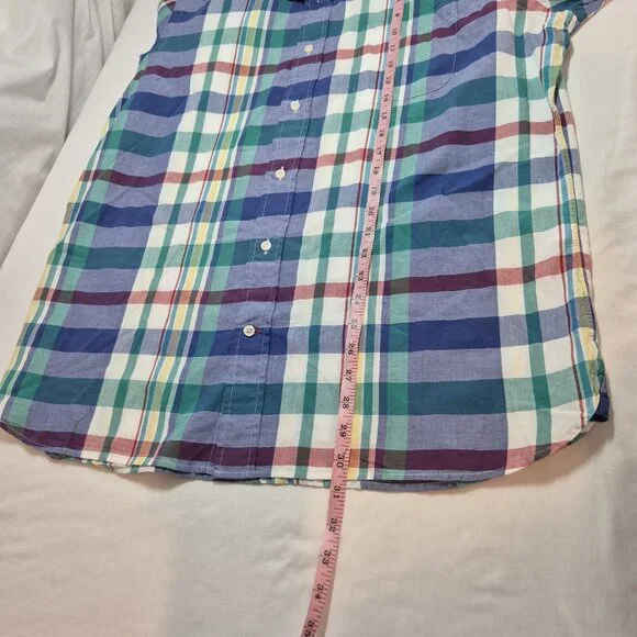 Cremieux Shirt Men's Size L Indian Madras Plaid  Short Sleeve Cotton Green (02) - Picture 10 of 11